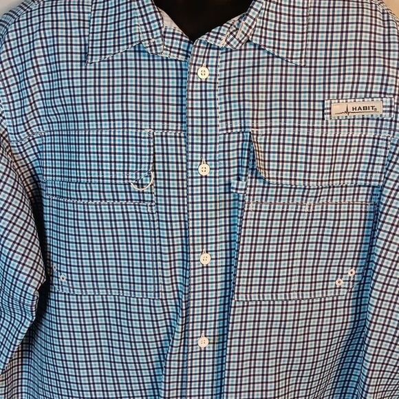 Habit Men's Solar Factor 40+ Outdoor / Fishing Blue Plaid Shirt - Picture 2 of 9